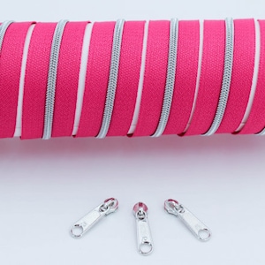 Endlosreißverschluss metallisiert schmal pink/ silber (1m)