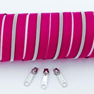 1m Reissverschluss endlos metallisiert schmal fuchsia silber