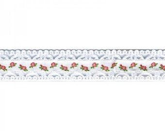 Spitze mit Blumenband weiß (1m)