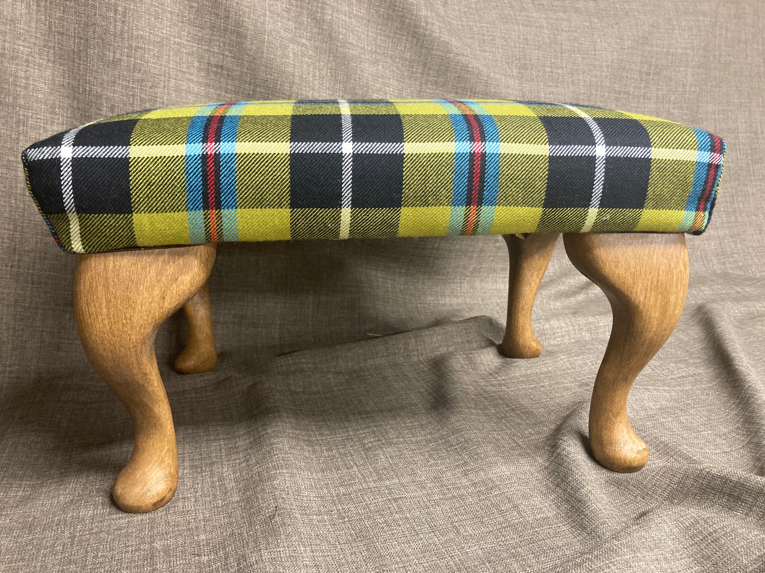 fabric & size! Handmade Footstool in 100% Wool Tartan Fabric Choice of legs 