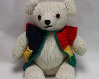 Teddy gestrickt mit Strick-Weste und Brummstimme, Teddys, Teddybären, Stofftiere, Plüschtiere, Kuscheltiere, Tierfiguren, Spielzeug