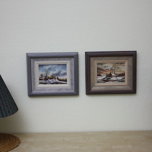 Framed reproductions of oil paintings, two winter landscapes, wall decoration, home decoration