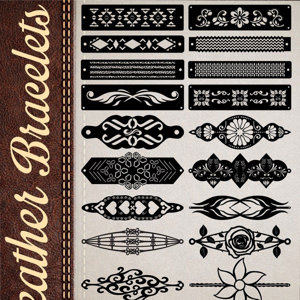 Leather Bracelet SVG - Bundle - Floral Bracelet - Leather Bracelet - Cutting Template - Leather Jewelry Templates Cut Files Laser DXF