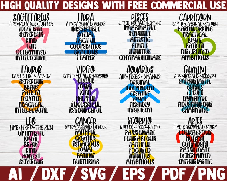 Download Zodiac Traits Bundle DXF file cut file zodiac sign | Etsy
