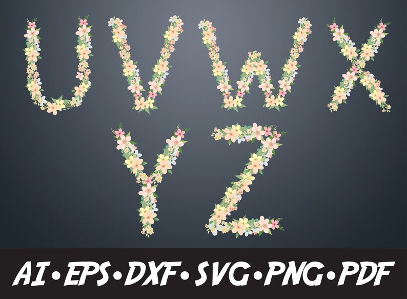 DxF circuit Commercial Use EPS SVG Floral Monogram Cut File U to Z Floral Alphabet Cut Files PNG cameo silhouette