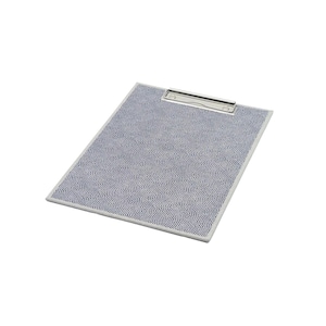 May include: A rectangular clipboard featuring a blue and white repeating fan-shaped pattern across its surface. The clipboard includes a silver-toned metal clip mechanism at the top edge, designed to hold documents securely in place.