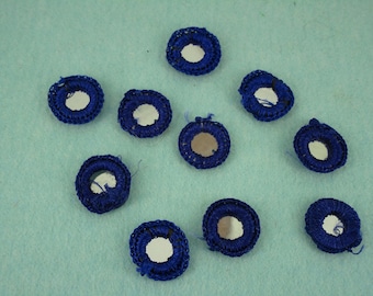 Indian crocheted mirror appliques dark blue 1-2-19