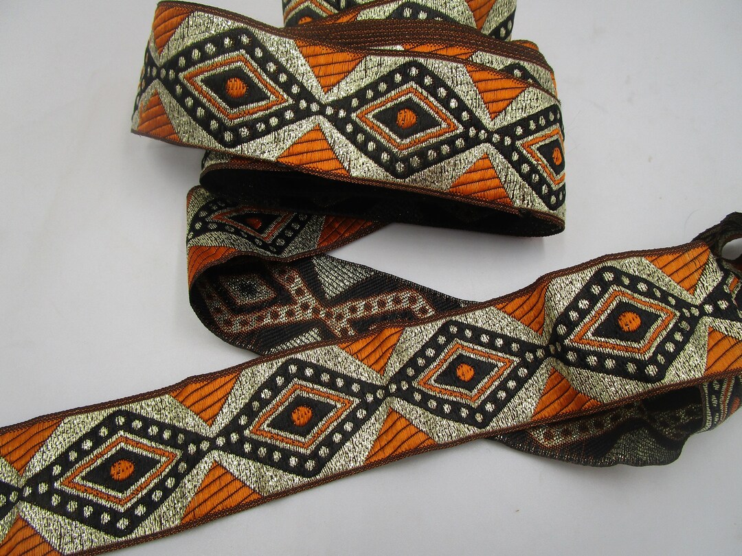 Wider Oriental Brocade Border Black With Pattern Orange/gold - Etsy