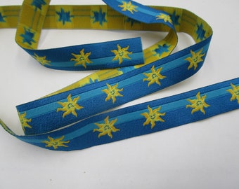 0.50 m remaining narrow woven border turquoise with yellow pattern (1.5 cm wide) 35-5-22