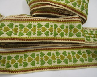 Bordure tissée étroite de 1,50 m beige à motif vintage traditionnel vert/marron (5 cm de large) 120-11-22