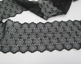 1,50 m breitere elastische Spitzenborte schwarz  (8 cm breit) 5-10-23