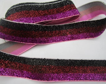 2,10 m quantité restante de ruban velours oriental plus large dégradé magenta/fuchsia/noir pailleté (2,5 cm de large) 56-12-22