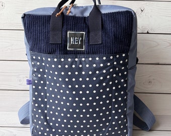 Rucksack-Backpack-Cord Rucksack-blauer Damenrucksack-Rucksacktasche-Rucksack mit Muster-Tasche für Damen-Geschenkidee Damen-gepunkteteTasche