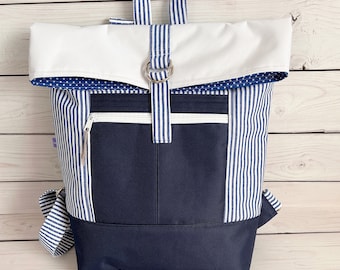 Rucksack Backpack Kuriertasche aus Outdoorstoff und Canvas mit Streifen