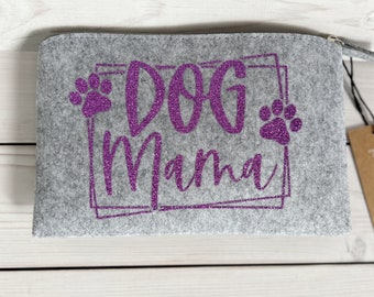 Pencil case flat bag made of felt bag for dog lovers gift dog owner bag for cable cosmetic bag gray bag