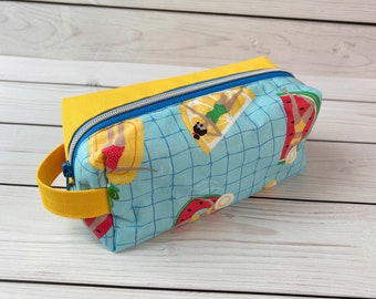 Boxy Bag-Kosmetiktaschebunt-blau gelbe Stiftetasche-Schminktasche Damen-bunte Waschtasche-große Kosmetiktasche-Boxy pouch