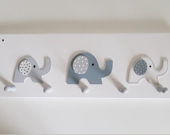 Children's coat rack elephants, wooden coat rack, MelLen, hook rail, elephant, gift, birth, baptism, personalizable