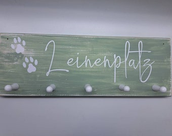 Leinenplatz, Leinenparkplatz, Garderobenleiste, Leinengarderobe, shabby, Hundegarderobe, Hakenleiste Hund, personalisierbar