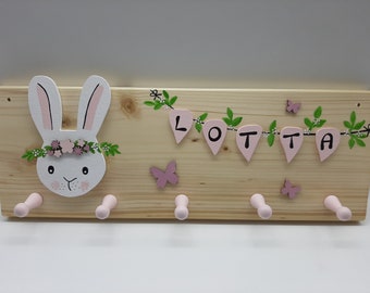 Children's wardrobe rabbit, rabbit girl, wardrobe, hook rail, children's room, rabbit, gift, birth, baptism, personalizable