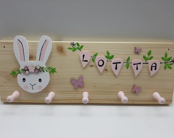 Children's wardrobe with rabbit design, bunny girl design, wardrobe, hook rail, children's room, rabbit, gift, birth, christening, customizable