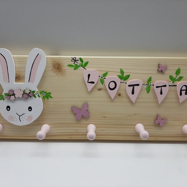 Children's wardrobe rabbit, rabbit girl, wardrobe, hook rail, children's room, rabbit, gift, birth, baptism, personalizable