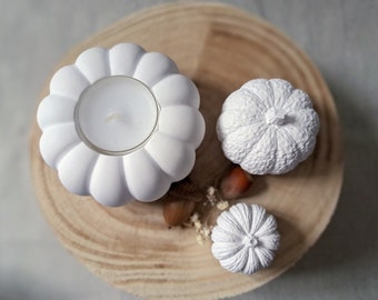 Pumpkin, Raysin pumpkin, pumpkin decoration, pumpkin tealight holder, Raysin decoration, autumn decoration, white, Raysin, decoration, Mellenkreationen