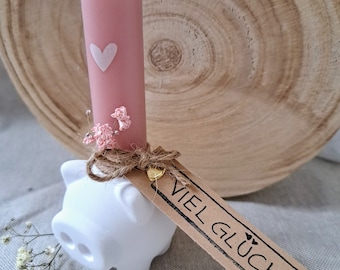 Lucky pig candle holder, stick candle holder, lucky charm, small candle holder, Raysin, New Year's Eve, Mellencreations, exam, birthday