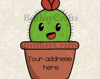 Cactus in a vase address labels