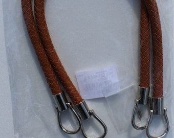 1 pair of high-quality pocket handles, leather look, imitation leather, braided, 55 cm, color nut brown