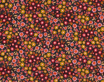 Baumwolle beschichtet Stoffe Verhees Textiles Poppy Blumenmuster Polyacryl-Beschichtet Wachstuch Breite 148cm Farben: Schwarz / Bunt