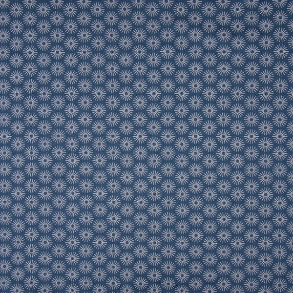 Baumwolle Jersey Stoff, Quality Textiles, Floral, Blumenmuster, Farben: Jeansblau / Weiß, Restposten 95x147 cm