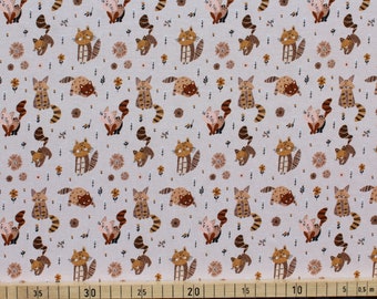 Cotton Jersey Fabric Textile Center Cats / Flowers Width 150 cm Colors: Sand / Brown