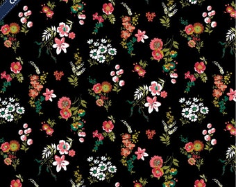 Coated cotton, fabrics, Verhees Textiles, poppy, floral, polyacrylic-coated, oilcloth, colors: black/multicolored, remaining stock 45 x 150 cm