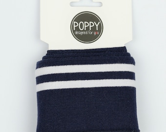 Finished Cuff, Cuff, Verhees Textiles, Poppy, OEKO Tex Class 1, 2 striped, 135 cm x 7 cm, Colour: Dark blue/Navy, White