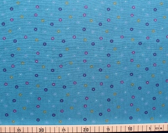 Baumwolle Poplin Druck, Quality Textiles, Pünktchen, Blümchen, 147cm, Farben: Petrol / Bunt