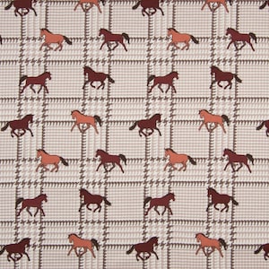 Baumwolle Jersey Stoff, Quality Textiles, Pferde-Karos, Breite 147cm, Farben: Sand / Braun