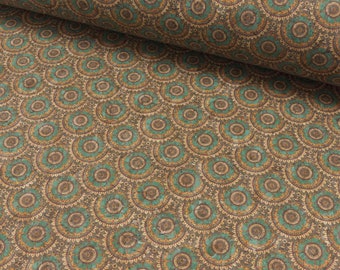 Cork fabric mandala with fabric back vegan natural product S&W fabrics size 30 cm x 65 cm colorful