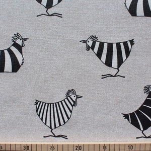 Cotton coated, fabrics, Aitana, graffiti, chickens, hens, oilcloth, colors: white / black, remaining stock 30 x 140 cm