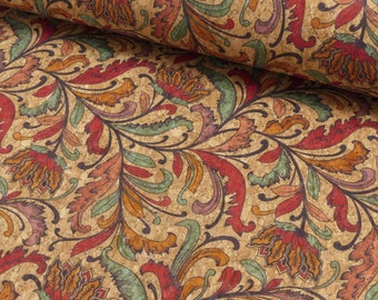 Cork fabric Fiori Tendini with fabric backing vegan natural product S&W fabrics size 30 cm x 65 cm colorful