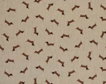 Decorative fabric printed linen look Dachshund Swafing Balingen width 140 cm beige brown / beige