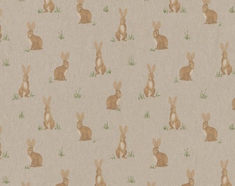 Decoratiestof bedrukt linnenlook konijnen haas Swafing Balingen breedte 140 cm Kleuren: kleurrijk/beige