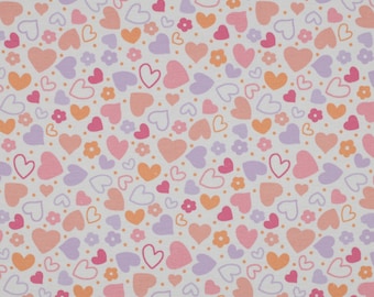 Cotton flannel print hearts, width 145 cm, colors white / multicolored