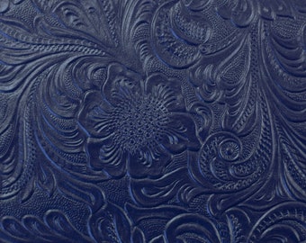 Remaining stock artificial leather imitation leather Marlies by Swafing embossed floral ornaments plain blue 125cmx50cm