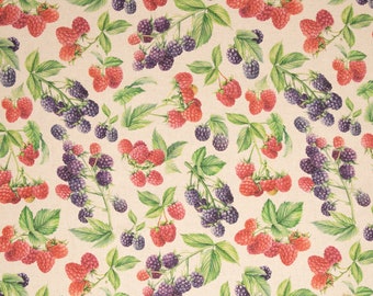Linen look decorative fabric printed cotton Swafing Ulrich raspberries / blackberries Width 140 cm Colors: beige / colorful