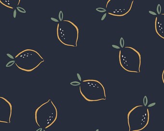 Sweat French Terry lemon patterned unbrushed Verhees Textiles Width 150 cm Color Navy / Yellow