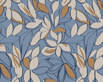 Sweat French Terry große Blumen gemustert unangeraut Verhees Textiles Breite 150cm Farbe Schattenblau / Multi