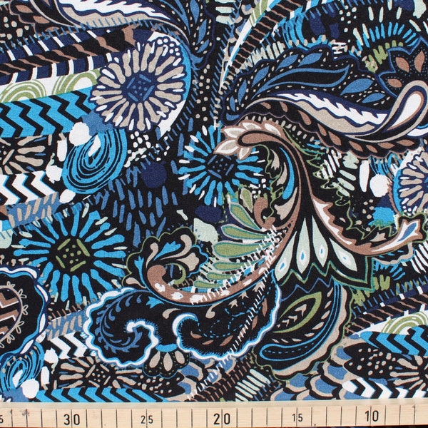 Viskose Jersey Druck, Paisley, Quality Textiles, Breite 147cm, Farben: Blau / Bunt