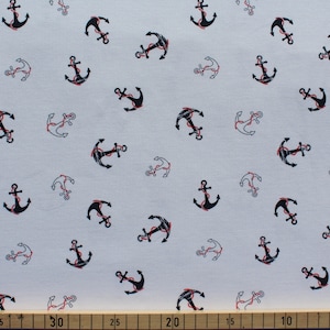 Baumwolle Jersey Stoff Quality Textiles Anker Breite 147cm Farben:  Weiß / Dunkelblau