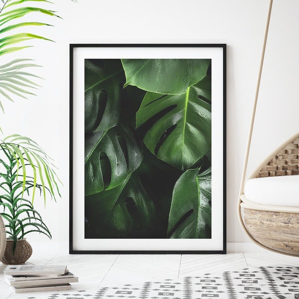 Monstera Leaf Wall Art Instant Print Digital Download, Tropical Leaf Print Botanical Photography Large Printable Poster, Bohemian Wall Decor