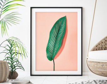 Green Leaf Print, Coral Botanical Wall Art, Succulent Printable Photography Digital Download, Instant Art Print, Large Tropical Poster